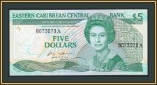 Восточные Карибы 5 долларов 1985-1988 P-18 (18a) UNC
