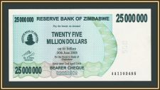 Зимбабве 25000000 долларов 2008 P-56 UNC