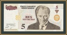 Турция 5 лир 2005-2010 P-217 UNC