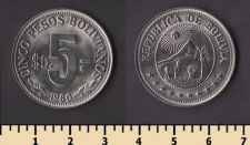 Боливия 5 песо боливиано 1980