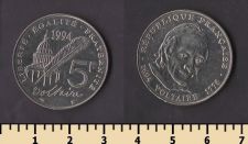 Франция 5 франков 1994