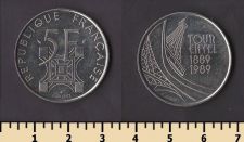 Франция 5 франков 1989