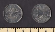 Франция 2 франка 1993